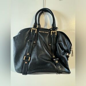 New MICHAEL KORS BEDFORD BOWLING BLACK PEBBLE LEATHER TOTE SHOULDER BAG with Bag